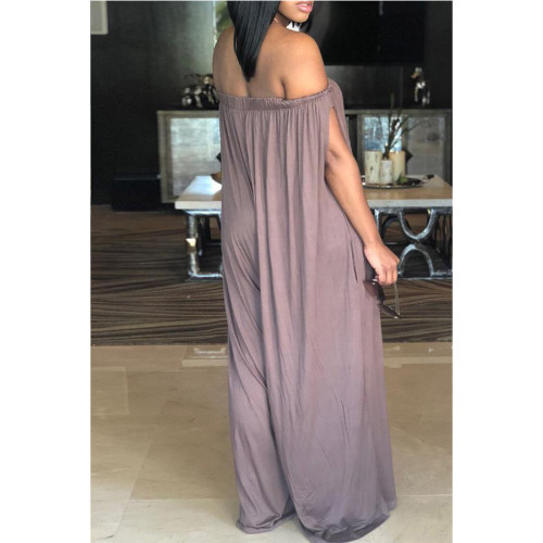 Off Shoulder Coffee Loose Wide Leg Jumpsuit