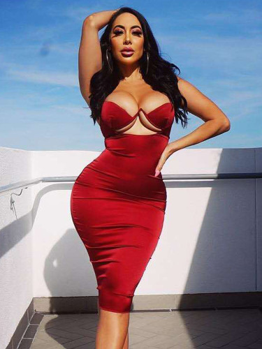 Red Strap V Bar Bodycon Club Dress