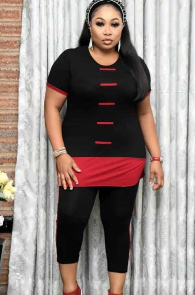 Plus Size Casual Contrast Top and Pants Two Piece Set