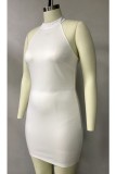 African Plus Size White Bodycon Dress with Matching Overalls 2PC Set
