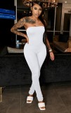 White Bodycon Strapless Sexy Stack Jumpsuit