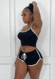 Black Halter Top and Shorts Two Pieces Sports Suit