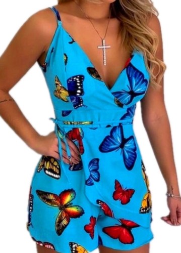 Floral Cami Wrap Tie Waist Rompers