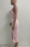 Sexy Solid Cami Fitted Slit Midi Dress