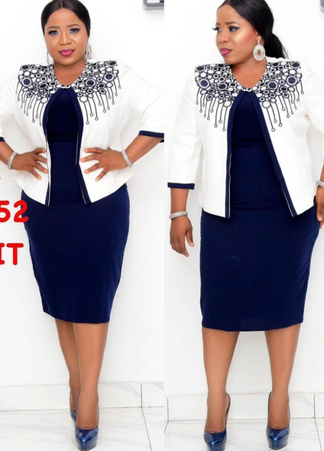 Plus Size African Midi Dress with Print Jacket