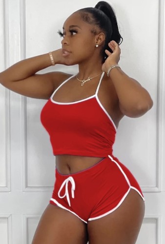 Red Halter Top and Shorts Two Pieces Sports Suit