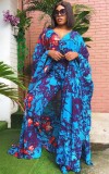 Plus Size African Print Long Gown and Pants 2pcs Set