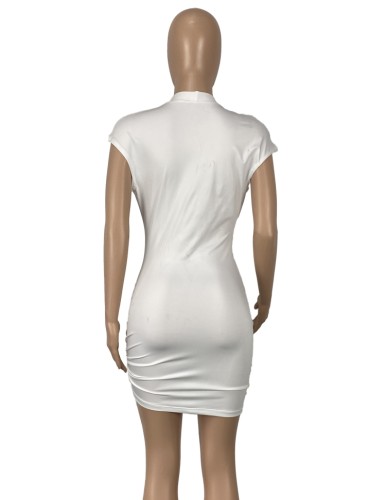 White Plunge Sexy Short Sleeves Knot Mini Dress
