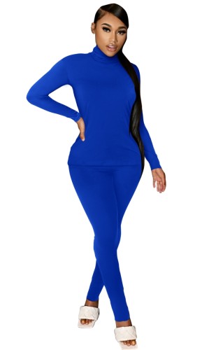 Blank Sexy Blue High Neck Top and Pants Matching Set