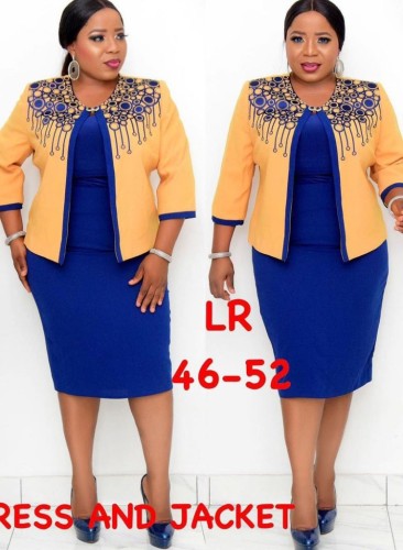 Plus Size African Midi Dress with Print Jacket