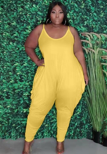 Plus Size Sexy Yellow Cami Harem Jumpsuit
