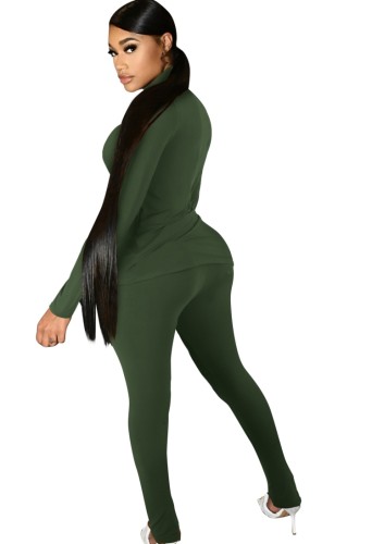 Blank Sexy Green High Neck Top and Pants Matching Set