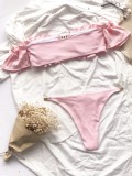 Pink Off Shoulder Chains Two Piece Swimwear