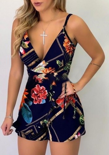Floral Cami Wrap Tie Waist Rompers