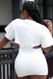 Sexy White Print Cut Out Short Sleeve T-Shirt Dress