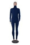 Blank Sexy Dark Blue High Neck Top and Pants Matching Set