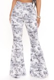 Print Bell Bottom High Waist Jeans