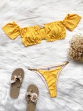 Yellow Off Shoulder Chains Two Piece Swimwear