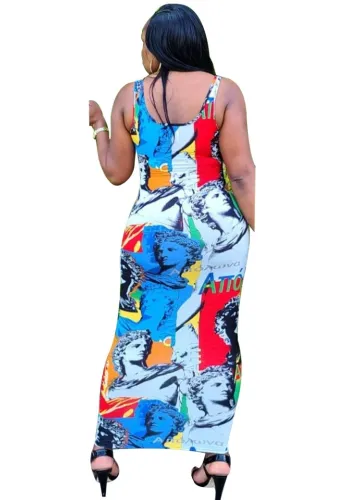 Plus Size All Over Print Sleeveless Maxi Dress