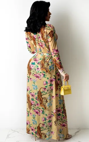 Print Sexy Bra and Pants with Long Cardigan 3pcs Set