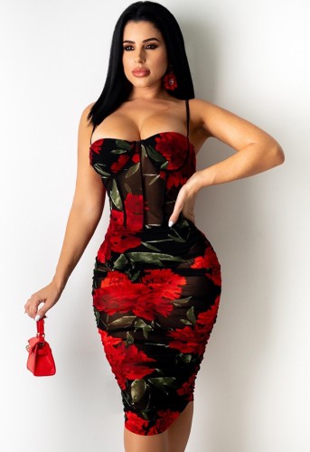 Sexy Bodycon Print Cami Midi Dress