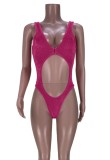Pink Sexy Cutout Velvet Bodysuit and Ruched Mini Skirt Set