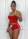 Red Halter Top and Shorts Two Pieces Sports Suit