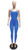Blue See Through Mesh Patchwork Sexy Bodysuit and Pants 2PCS