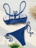 Blue Tie Sides Thong Two Piece Swimwear