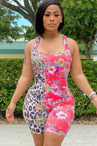 Sexy Floral Leopard Bodycon Tank Rompers