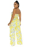 Yellow Floral Bandeau Top and Ruffle Pants 2PCS Set