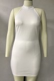 African Plus Size White Bodycon Dress with Matching Overalls 2PC Set