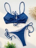 Blue Tie Sides Thong Two Piece Swimwear