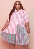 Plus Size Pink Stripes Blouse Dress