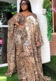 Plus Size African Print Long Gown and Pants 2pcs Set