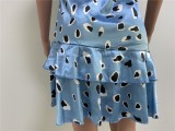 Print Blue Sleeveless Elegant Short Dress