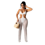 Khaki Sexy Hollow-Out Lace Strap Flare Jumpsuits
