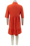 Plus Size Half Sleeve Orange Skater Shirt Dress