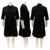 Plus Size Half Sleeve Black Skater Shirt Dress