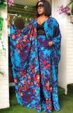 Plus Size African Print Long Gown and Pants 2pcs Set