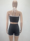 Black Halter Top and Shorts Two Pieces Sports Suit