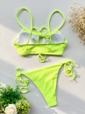 Green Tie Sides Thong Two Piece Swimwear
