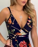 Floral Cami Wrap Tie Waist Rompers