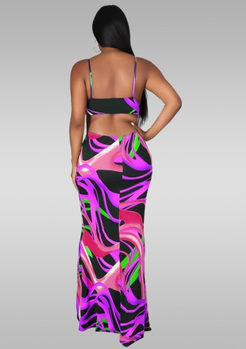Sexy Abstract Print Cut Out Cami Maxi Dress