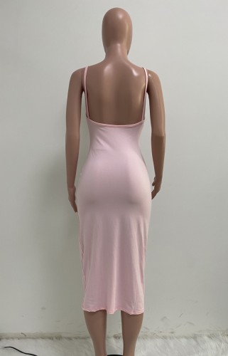 Sexy Solid Cami Fitted Slit Midi Dress