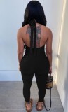 Sexy Black Deep-V Halter Low Back Bodycon Jumpsuit