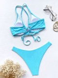 Blue Criss Cross Back High Cut Bikini Set