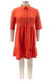 Plus Size Half Sleeve Orange Skater Shirt Dress