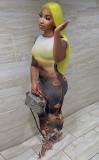 Sexy Paints Print Short Sleeve Bodycon Midi Dress