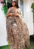 Plus Size African Print Long Gown and Pants 2pcs Set